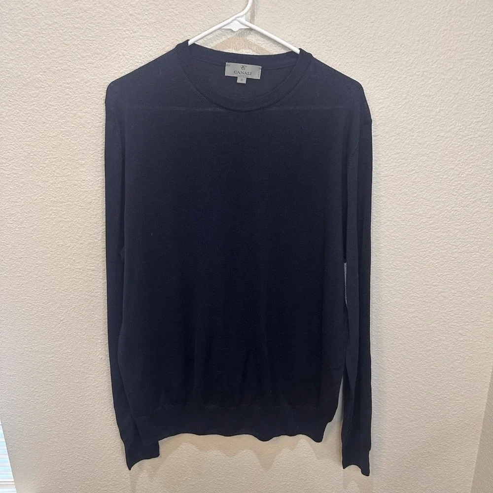 Canali 1934 Mens Navy Sweater Crew Neck 100% Extra Fine Merino Wool Sz 54 XL